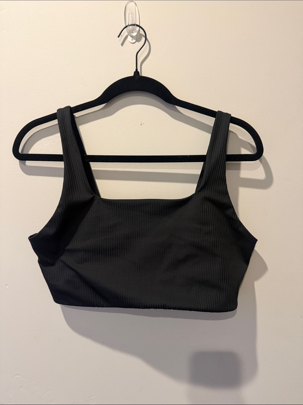 girlfriend collective Black Ribbed Square-Neck Sports Bra